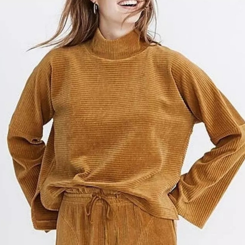 Madewell Texture & Thread Velour Corduroy Mock Neck Top - Picture 2 of 9